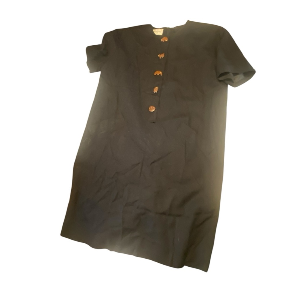 Vtg Evan Picone Blck Knee Length Animal Critter Buttons Plus Size 14 Rayon/flax